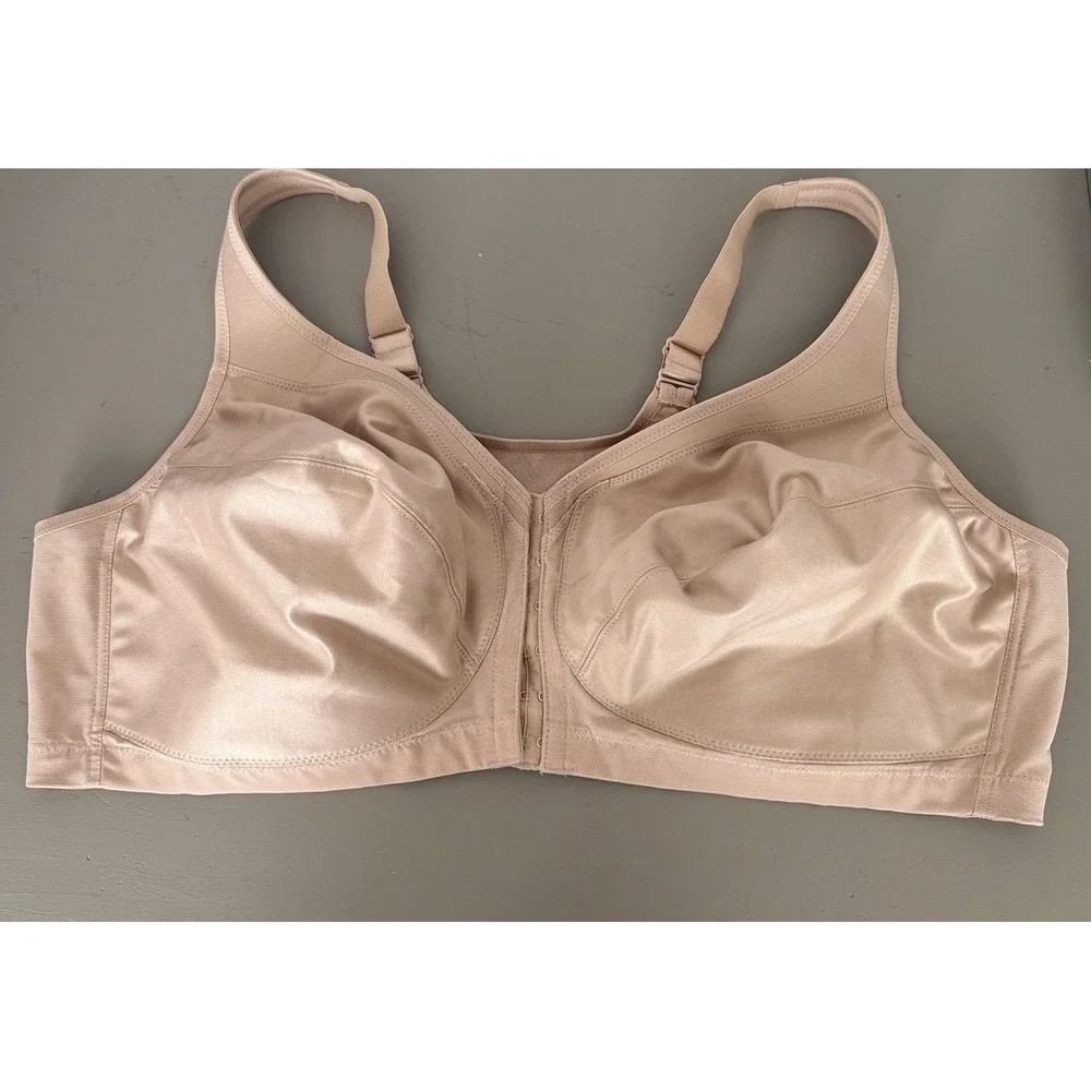 Glamorise Womens Size 50D Magic Lift Front Close Posture Back Wire Free Bra Nude